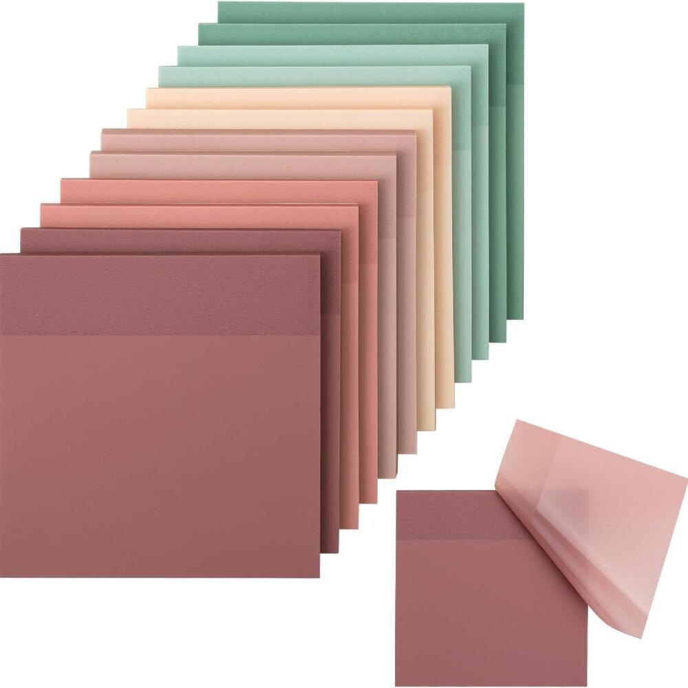 Boho Colors Sticky Notes - Set of 12 Pads 3"x3", 600 Sheets - See Through, Clear